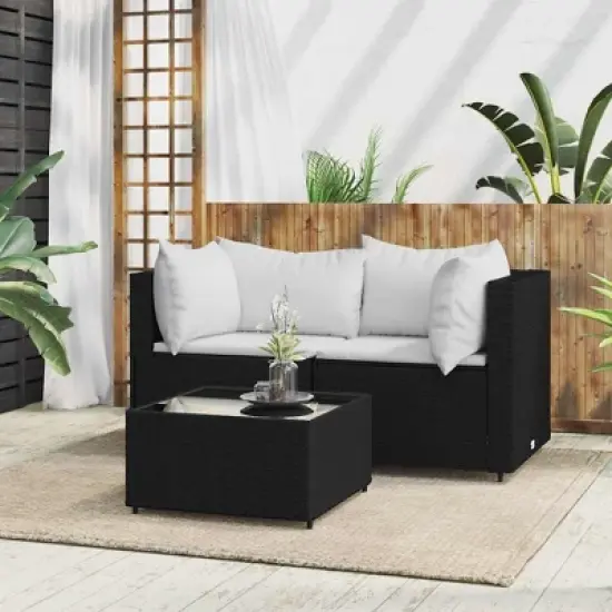 vidaXL Patio Lounge Set Black and White Poly Rattan image {1}