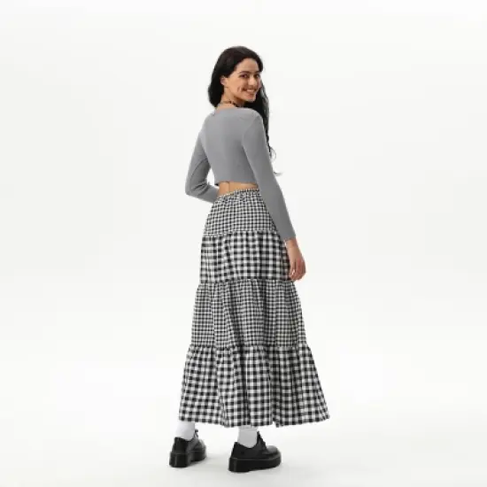 Women's Elastic Waistband Maxi Skirt - Wild Fable&trade; Black Gingham image {3}