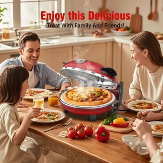 Teendow 12" Indoor Pizza Oven with Removable Ceramic Stone, 800&deg;F Max Heat, Adjustable Top & Bottom Heating,Red image {5}