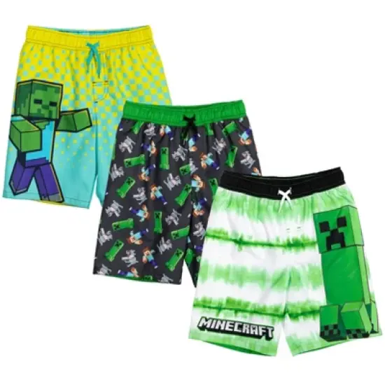 Minecraft Zombie Steve 3 Pack Swim Trunks Bathing Suits Little Kid to Big Kid image {11}