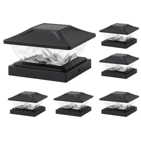 C Cattleya 3000K/5000K Black Solar LED Outdoor Post Cap Lights with Hammered Lens image {9}