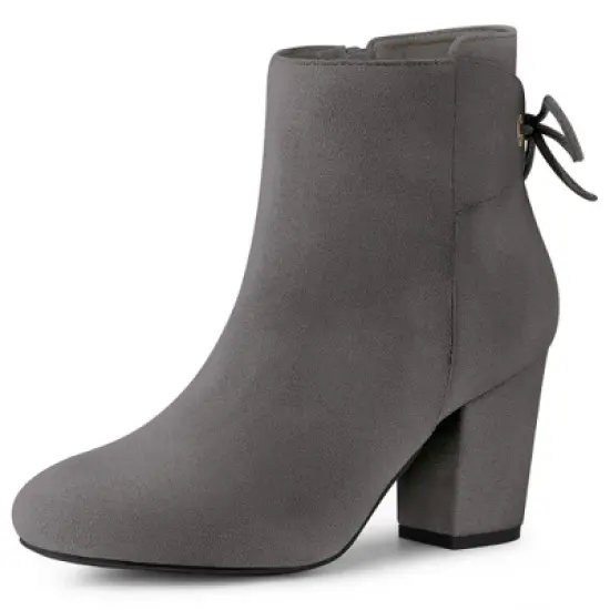 Allegra K Women's Round Toe Block Heel Back Zipper Ankle Boots image {10}