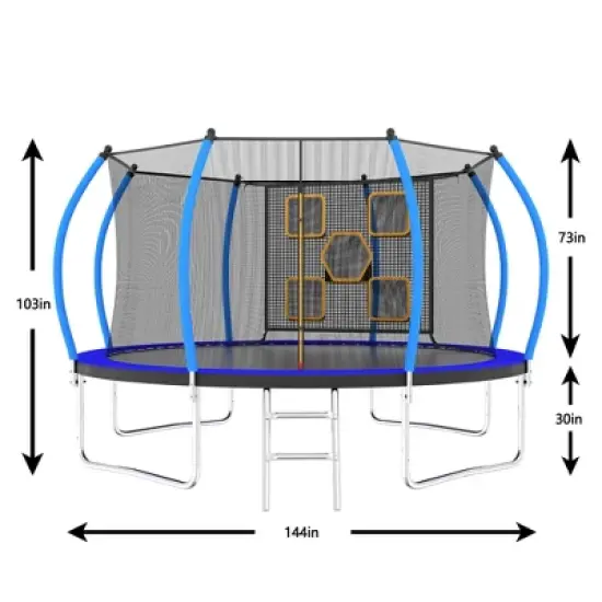 APRILSOUL 12FT Trampoline with Enclosure Recreational Trampolines with Ladder, ASTM Approval Outdoor Trampoline for Kids image {8}