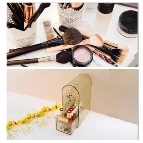 Unique Bargains Dust-proof Makeup Organizer with 1 Drawers for Lotions Cream Brown 1 Pc image {4}