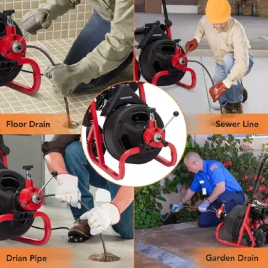 Drain Cleaner Machine, Electric Drain Auger Professional for 1 to 4 Inch Pipes, with 6 Cutters, Glove, Drain Auger Cleaner image {5}