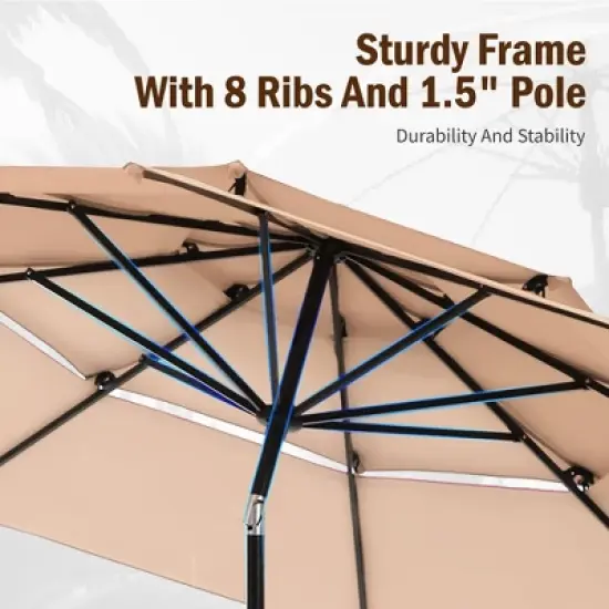 Captiva Designs 6pc Patio Slat-top Square Table & Textilene Reclining Foldable Chairs & Market Umbrella image {12}