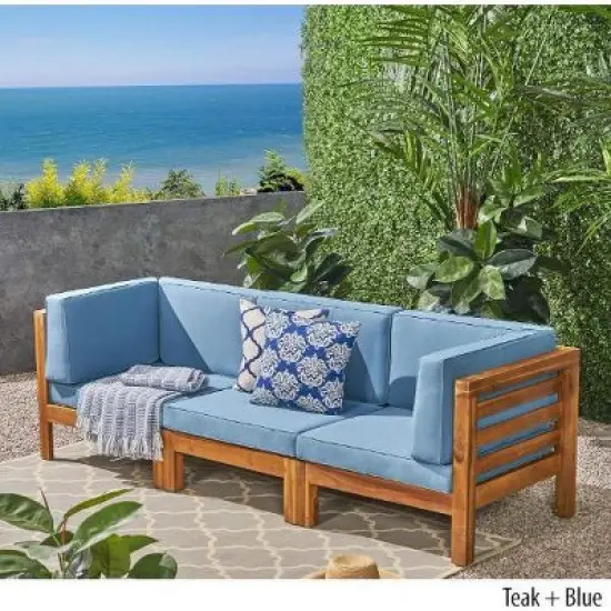 NicBex 3-Piece Sectional Outdoor Couch, Modular Outdoor Patio Sofa Set, Acacia Wood Outdoor Sofa for Small Spaces image {2}