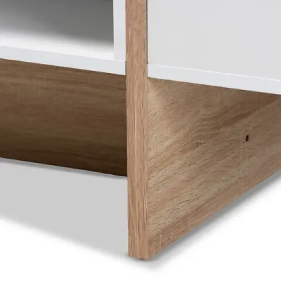 Rasa Wood Coffee Table White/Oak - Baxton Studio: Modern Living Room Furniture, Geometric Design, Open Storage Shelves image {3}
