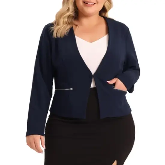 Agnes Orinda Women's Plus Size Work Office Zip Lapel Jacket Blazers image {5}