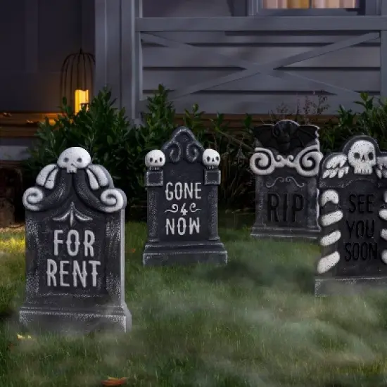 4pk 17" Tombstones Halloween Decorative Prop Brick Toned/Black - Hyde and EEK! Boutique&trade; image {1}