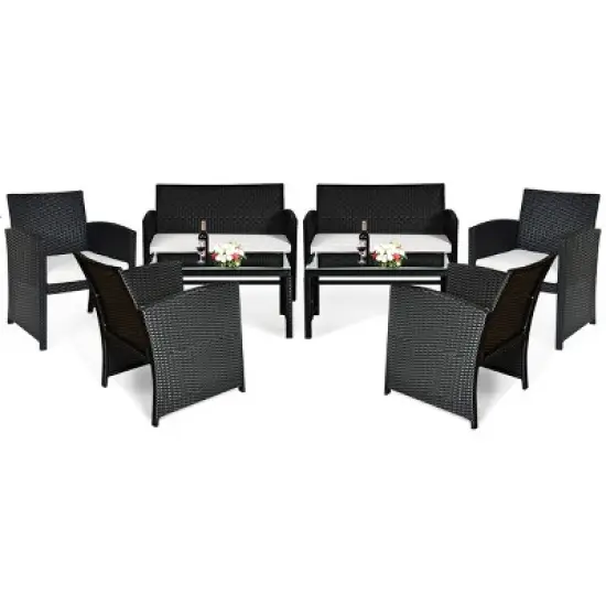 Costway 8PCS Patio Rattan Furniture Conversation Set Cushioned Sofa Table Garden Black image {1}
