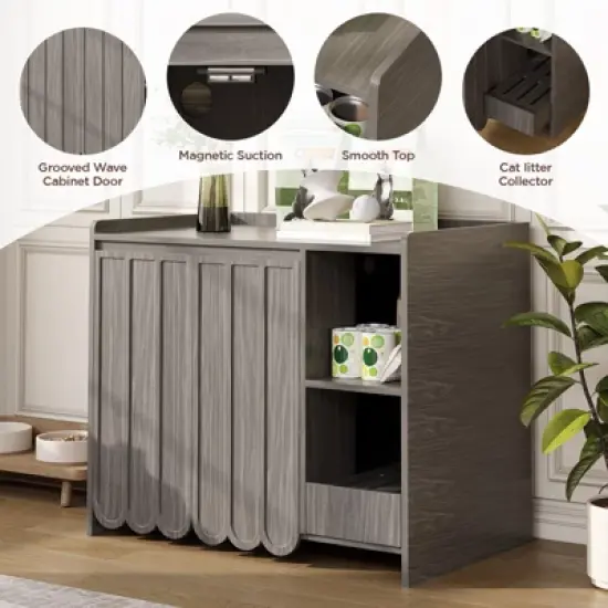 Cat Litter Box Enclosure, Hidden Litter Box Furniture with Removable Litter Collector image {5}