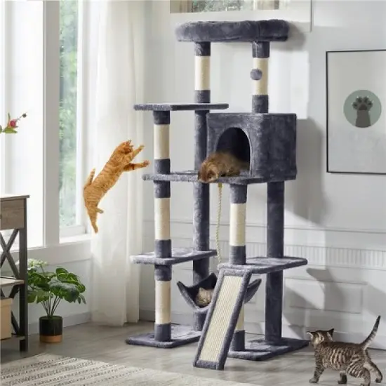 Yaheetech 63" Multilevel Plush Cat Tree with Hammock for Cats Kitchens image {1}