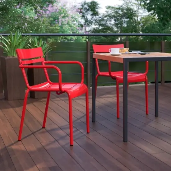 Flash Furniture Nash Commercial Grade Steel Indoor-Outdoor Stackable Chair with 2 Slats and Arms, Set of 4 image {4}