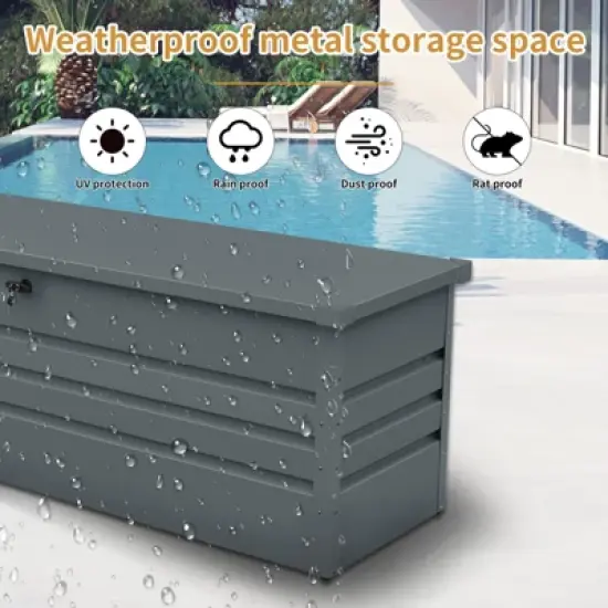 Gulches 260 Gallon Metal Outdoor Deck Box Waterproof, Large Patio Storage Box w/Lockable for Patio Cushions, Pool Accessories, Garden Tools ,Dark Gray image {4}