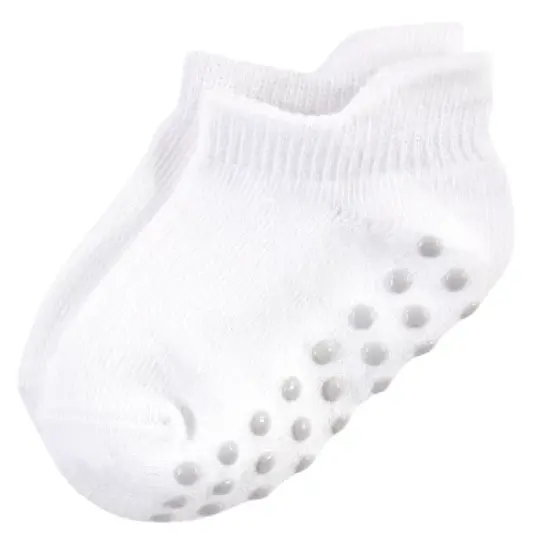 Touched by Nature Baby and Toddler Unisex Organic Cotton Socks with Non-Skid Gripper for Fall Resistance, White No-Show image {1}