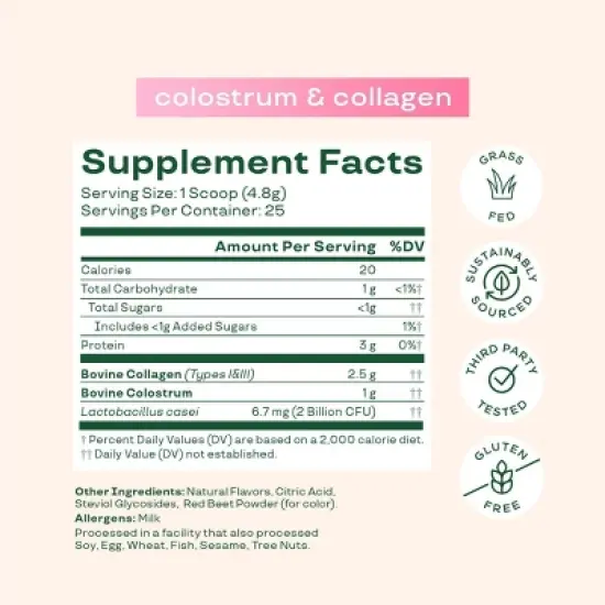 BLOOM NUTRITION Colostrum & Collagen Peptides Powder - Strawberries & Cream - 25 Servings image {3}