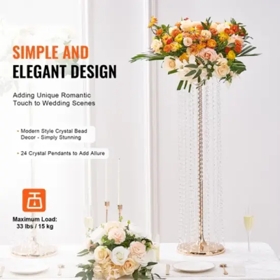 VEVOR 10PCS 35.43inchTall Crystal Wedding Flowers Stand,Luxurious Centerpieces Flower Vases Crystal Gold Vase Metal,Perfect for T-stage Wedding Party image {2}