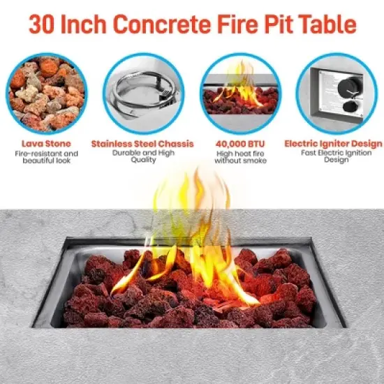 SereneLife Outdoor Propane Fire Pit Table - CSA/ETL Certified Safe 40,000BTU Pulse Ignition Weatherproof Square Propane Gas Fire Table -SLFPCN42 image {2}