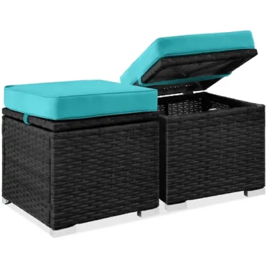 Best Choice Products Set of 2 Wicker Ottomans, Multipurpose Furniture w/ Removable Cushions, Steel Frame image {11}