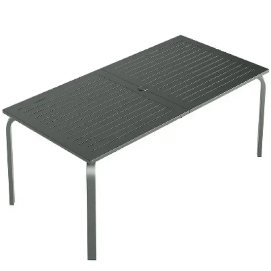 71" Aluminum Outdoor Dining Table with Umbrella Hole, Weatherproof & Rust-Proof Design for Restaurants, Backyards, Poolside - Scratch-Resistant Gray image {7}