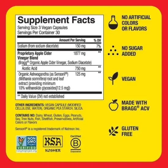 Bragg Apple Cider Vinegar Balance Vegan Dietary Supplement Capsules - 90ct image {6}