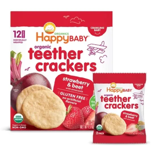 HappyBaby Strawberry & Beet Organic Teether Crackers - 12ct/0.14oz Each image {7}