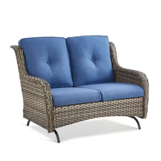 Buenhomino Patio Loveseat Rattan Glider Sofa with Curved Armrest Thicking Back & Seat Cushions for Garden Balcony Backyard image {10}