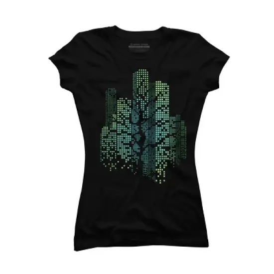 Junior's Design By Humans City Lights and Tree By alnavasord T-Shirt image {2}