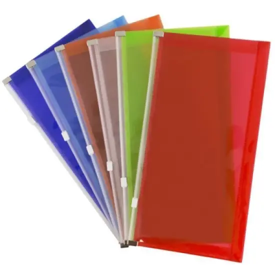 JAM Paper 5'' x 10'' 6pk Plastic Envelopes with Zip Closure - Multicolor: Filing Accessories, Flat Plastic, Stationery image {1}