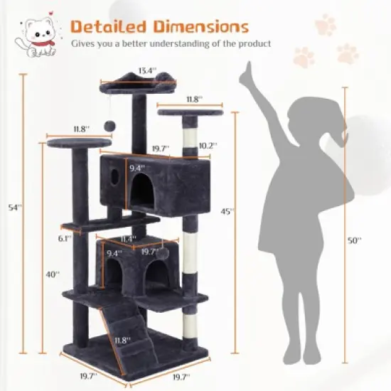 Sevobal Pet Tower Multi-Functional Cat Tree House Cat Climbing Frame, Lounge And Recreation Area Detachable Toy, Blue, 50&Prime;*50&Prime;*135&Prime; image {2}