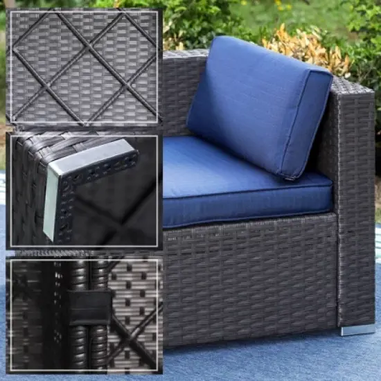 5pc Steel & Wicker Outdoor Set with Square Coffee Table & Cushions Blue - Captiva Designs image {6}