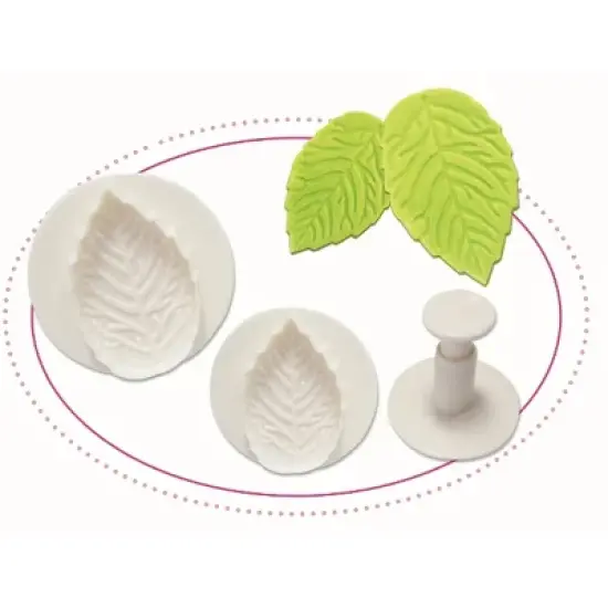 O'Creme Veined-Rose-Leaf Plastic Plunger Cutters, 3 Different Sizes, 1 Each image {2}