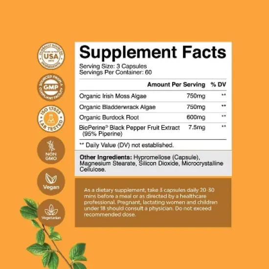 Organic Irish Sea Moss Capsules, Superfood Blend for Immune Support, Heart Health, Fertility, Joint Health & Thyroid Support, Nature's Craft image {1}