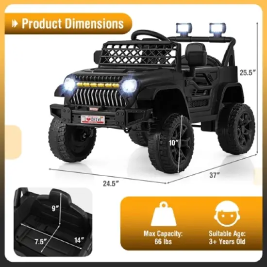 Costway 12V Kids Ride on Truck Car w/ Parental Remote 3 Speeds LED Lights & Music Player image {1}