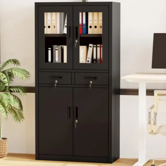 Cabinet, Bookbox, Sliding Door, Drawer, Keyed, Spare Key Included, Movable Shelf, Steel, Steel Library, Locker, Storage, Office, Commercial Use,Black image {7}