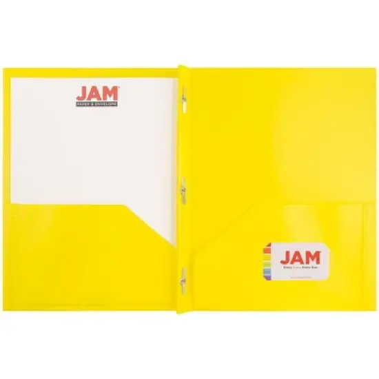 JAM 6pk POP 2 Pocket School Presentation Plastic Folders with Prong Fasteners Yellow image {2}