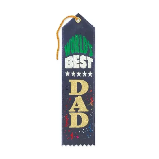 Beistle World's Best Dad Award Ribbon, 2" x 8", (6/Pkg) Multicolored image {1}