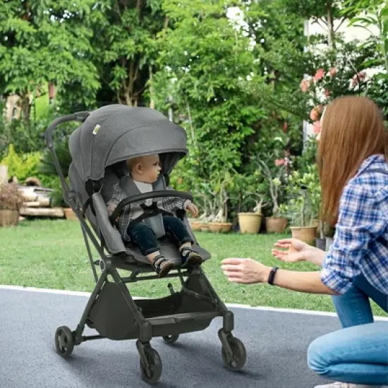 Qaba 1-Click-Foldable Rotating-Seat Toddler & Baby Stroller Wagon, Lightweight Reversible Stroller for Kids, Compact Portable Infant Stroller, Black image {2}