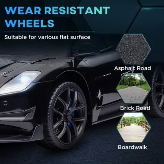 Qaba Maserati GT2 Licensed Ride On Car, 12V 3MPH Battery Powered Electric Car for Kids with Shock-Absorbers, Auxiliary Wheels, Remote, Horn, Black image {5}