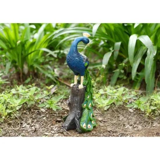Techko Maid Peacock Meditating Solar Outdoor Garden Statue Decor with Spotlight image {9}