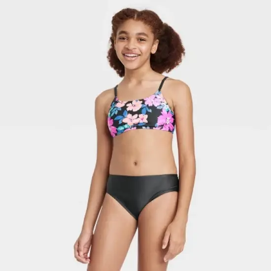 Girls' 3pc Western Blooms Swimwear Set - art class&trade; Black image {1}