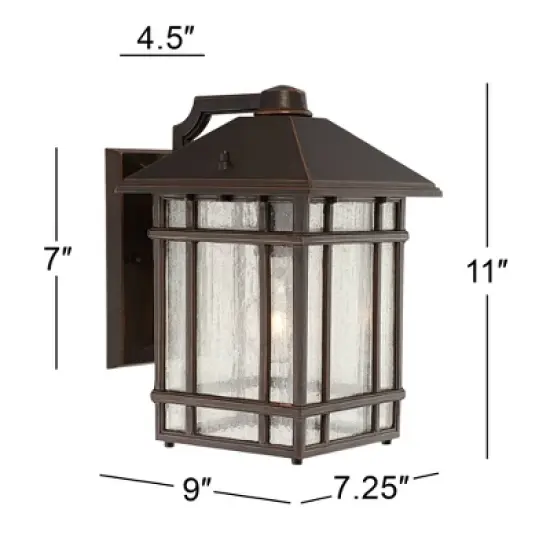 Kathy Ireland Sierra Craftsman Mission Outdoor Wall Light Fixtures Set of 2 Rubbed Bronze 11" Seedy Glass for Post Exterior Barn Deck House Porch Yard image {5}