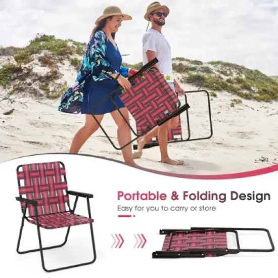 Tangkula Set of 4 Patio Folding Web Chair Set Portable Beach Camping Chair Red image {5}