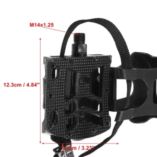Unique Bargains Bicycle Pedals 9/16'' Spindle Platform with Toe Clips Fixed Foot Strap Cycling Parts Black 1 Pair image {2}