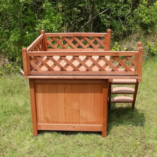 Merry Products Room w/a View Indoor Outdoor 2 Level Wooden Small Animal Pet House w/Removable Roof, Balcony, Stairs, & Raised Panel Floor (2 Pack) image {3}