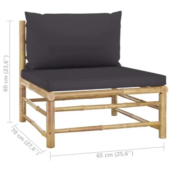 vidaXL Bamboo Patio Lounge Set with Dark Gray Cushions - 8 Piece Outdoor Furniture Collection - Modular Design for Variable Arrangements image {11}