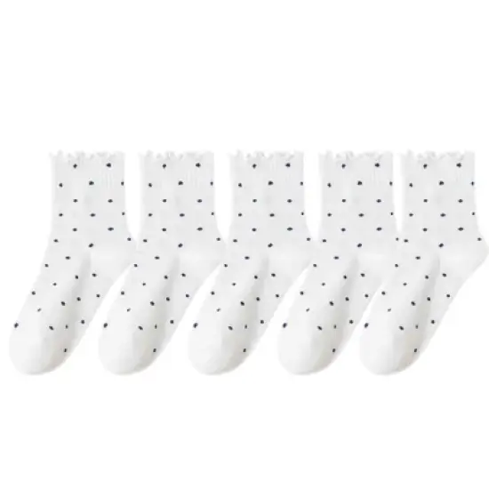 Anna-Kaci Women's Polka Dot Ankle Socks Set Soft Cotton Blend Ruffle Trim Cuff Multiple Color Combos 5 Pairs image {8}