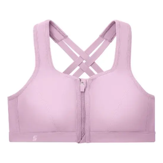 Glamorise Womens Zip Up Front-Closure Sports Wirefree Bra 9266 Lavender image {3}