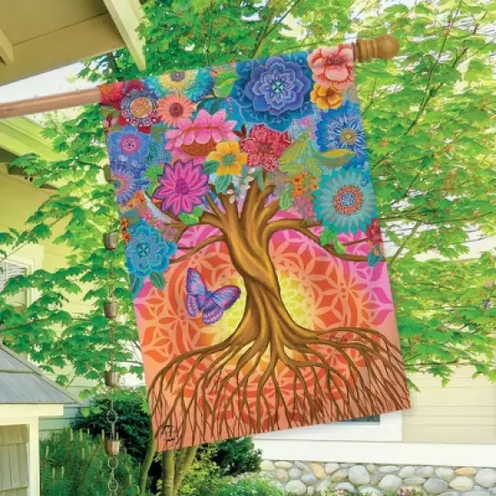 Tree of Life Inspirational House Flag Spring Floral Butterfly 28" x 40 Briarwood Lane image {2}